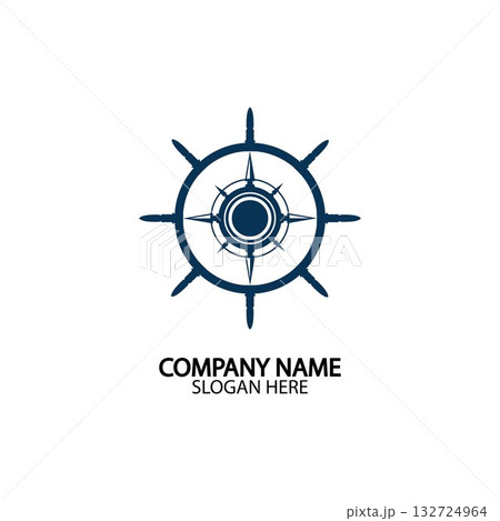Ship steering wheel and conpass rose navigation symbol or logo isolated on white background - vector illustration Ship steering wheel and conpass rose navigation symbol or logo isolated on white background - vector illustration 132724964