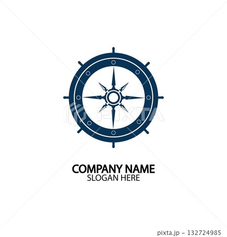 Ship steering wheel and conpass rose navigation symbol or logo isolated on white background - vector illustration Ship steering wheel and conpass rose navigation symbol or logo isolated on white background - vector illustration 132724985