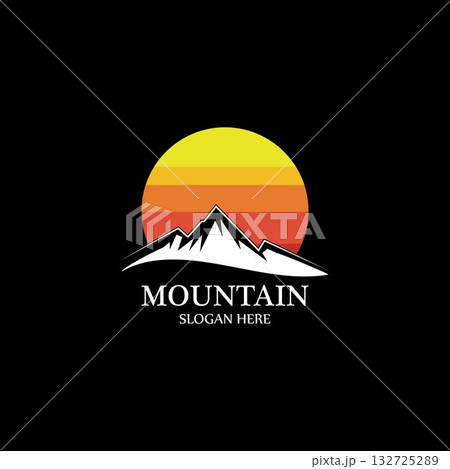 Mountain sun logo design concept template vector Mountain sun logo design concept template vector 132725289