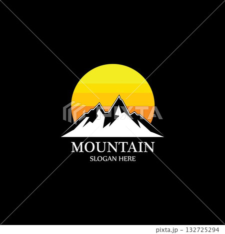 Mountain sun logo design concept template vector Mountain sun logo design concept template vector 132725294
