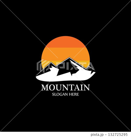 Mountain sun logo design concept template vector Mountain sun logo design concept template vector 132725295