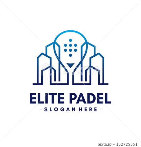 Luxury padel sport logo design template with urban view. Modern play padel. Isolated vector icon on white background. 132725351