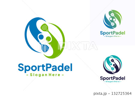Padel sport logo design template. Modern play padel. Isolated vector icon on white background. Padel sport logo design template. Modern play padel. Isolated vector icon on white background. 132725364