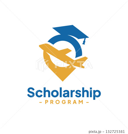 Graduate Toga with Destination Plane Logo Design Vector. Concept of education school scholarship, campus, university and college. Graduate Toga with Destination Plane Logo Design Vector. Concept of education school scholarship, campus, university and college. 132725381
