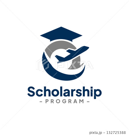 Graduate Hat with Destination Plane Logo Design Vector. Concept of education school scholarship, campus, university and college. 132725388