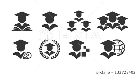 Set of Graduate Student Icon or Logo Design Vector. Concept of school education scholarship, academic, campus, university and college. 132725402