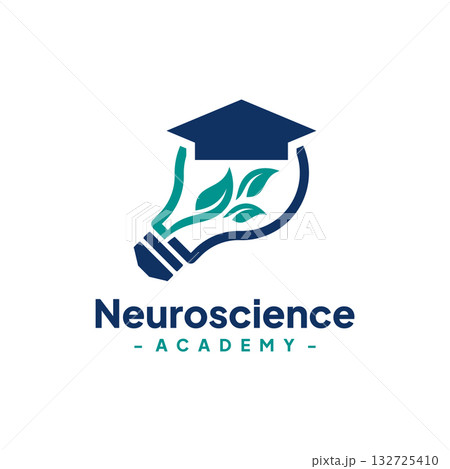 Light Bulb with Graduate Hat Logo Design Vector. Neuroscience Student Logo. Concept of school education, academic, campus, university and college. 132725410
