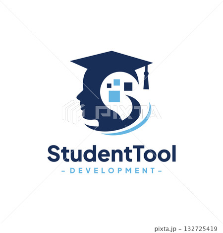Student Head with Technology Logo Design Vector. Concept of school education, academic, campus, university and college. Student Head with Technology Logo Design Vector. Concept of school education, academic, campus, university and college. 132725419