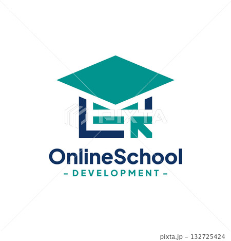 Graduate Hat with Click Arrow Logo Design Vector. Concept of online school and digital tech education. 132725424