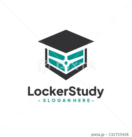 Locker with Graduate Hat Logo Design Vector. Concept of school education, academic, campus, university and college. 132725426
