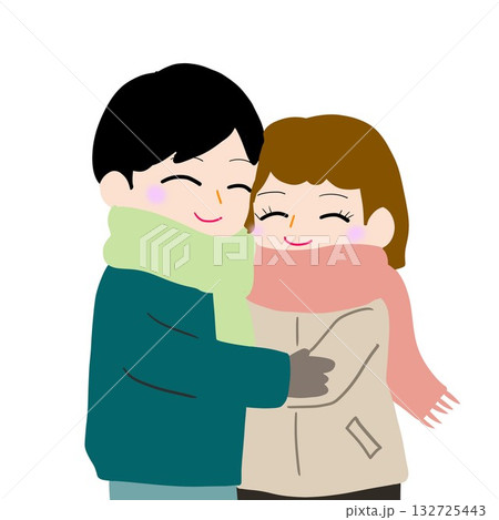 カップルで寄り添うシルエット(マフラーを共有する2人など) カップルで寄り添うシルエット(マフラーを共有する2人など) 132725443