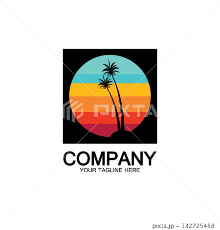 Palm Tree Beach Vintage Icon. Palm Tree Beach Vintage Icon. 132725458