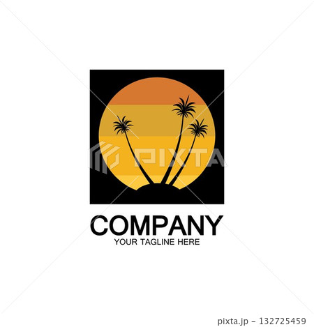 Palm Tree Beach Vintage Icon. 132725459