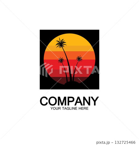 Palm Tree Beach Vintage Icon. Palm Tree Beach Vintage Icon. 132725466