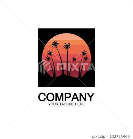 Palm Tree Beach Vintage Icon. Palm Tree Beach Vintage Icon. 132725469