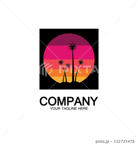 Palm Tree Beach Vintage Icon. 132725478