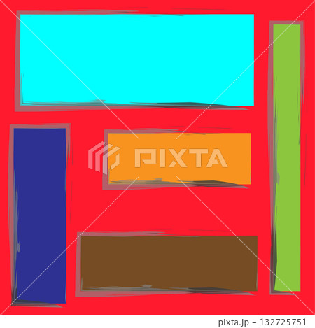 Colorful rectangles illustration. Distressed brush strokes. Vector geometric shapes. Red blue orange green. 132725751