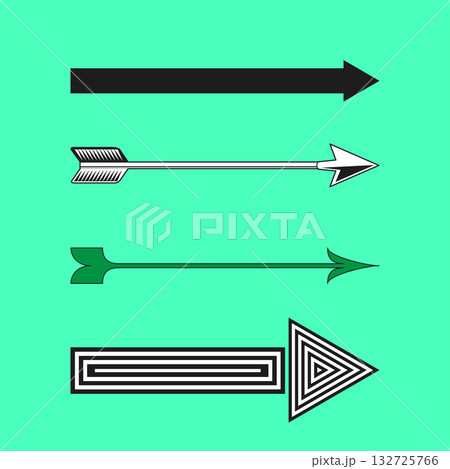 Four arrow illustration. Different style arrows. Direction symbols Vector. Black green white color. 132725766