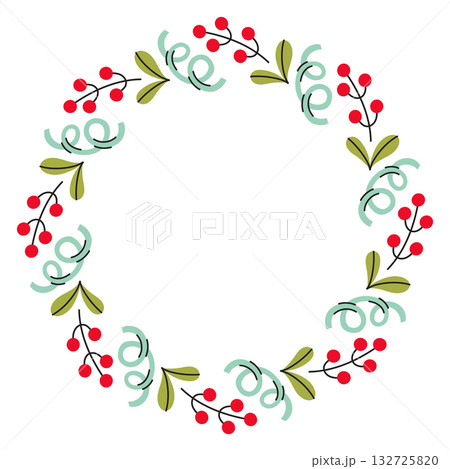 Simple festive round frame with Christmas decor. The simple vector design perfect for Christmas and New Year decorations or holiday greetings. 132725820