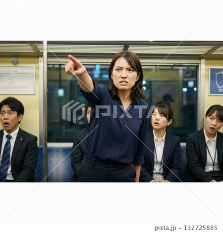 電車の中で訴える女性 0122 132725885