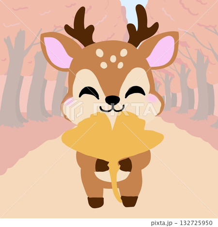 イチョウの葉を持つかわいい鹿 イチョウの葉を持つかわいい鹿 132725950