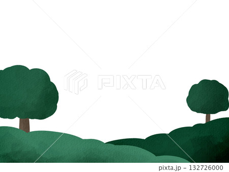 手描きの草原と木の水彩背景イラスト 132726000