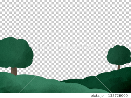 手描きの草原と木の水彩背景イラスト 132726000