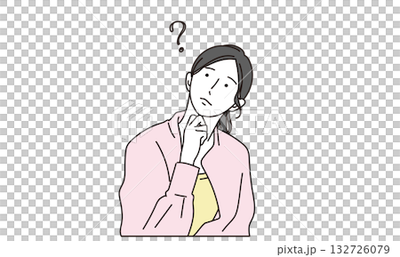 上を見て考えるポーズの女性のイラスト素材 上を見て考えるポーズの女性のイラスト素材 132726079