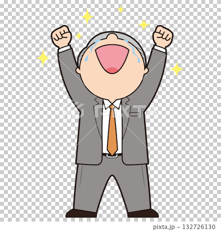 ガッツポーズをする男性シニア会社員 ガッツポーズをする男性シニア会社員 132726130