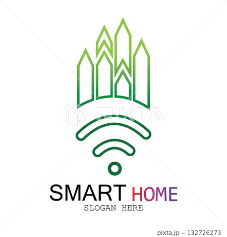 Wifi House Vector Logo.Smart City Tech Icon Vector. City Net Logo Concept Vector 132726273