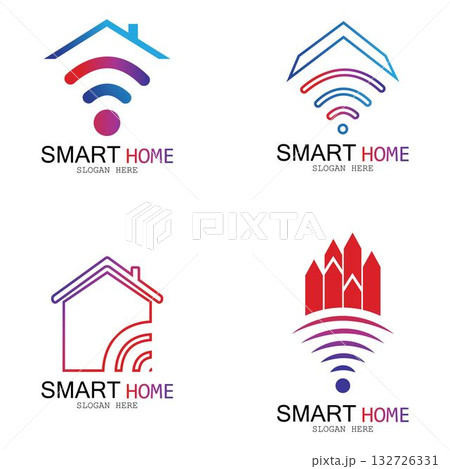 Wifi House Vector Logo.Smart City Tech Icon Vector. City Net Logo Concept Vector 132726331