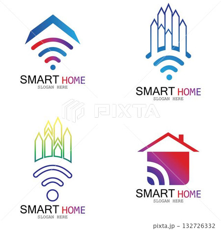 Wifi House Vector Logo.Smart City Tech Icon Vector. City Net Logo Concept Vector Wifi House Vector Logo.Smart City Tech Icon Vector. City Net Logo Concept Vector 132726332