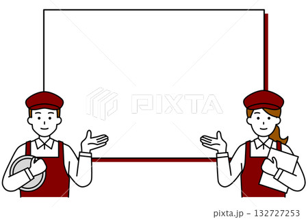 ホワイトボードで紹介するカフェの店員 ホワイトボードで紹介するカフェの店員 132727253