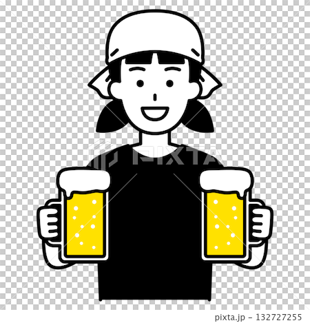 生ビールを運ぶ居酒屋の女性店員 132727255