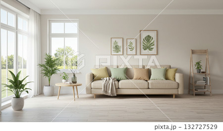 広々としたソファリビングで過ごす休日生成AI画像 広々としたソファリビングで過ごす休日生成AI画像 132727529