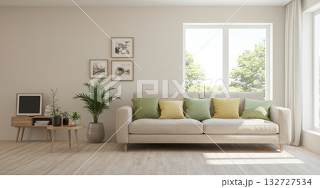 冬のリビング あったかラグとソファでくつろぐ空間生成AI画像 132727534