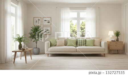 レザーソファが映えるモダンリビング生成AI画像 レザーソファが映えるモダンリビング生成AI画像 132727535