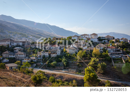 A view from the castle towards the center of the city of Gjirokaster, Albania in summertime. High quality photo A view from the castle towards the center of the city of Gjirokaster, Albania in summertime. High quality photo 132728053
