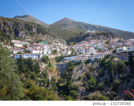 Coastal village of Dhermi with white houses on the slope of mountains. Albania. High quality photo Coastal village of Dhermi with white houses on the slope of mountains. Albania. High quality photo 132728168