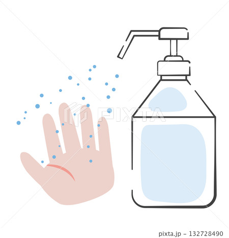 シンプルな手指用アルコールスプレーと手のイラスト 132728490