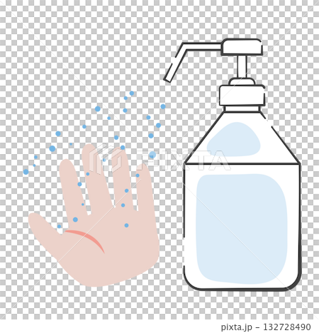 シンプルな手指用アルコールスプレーと手のイラスト 132728490