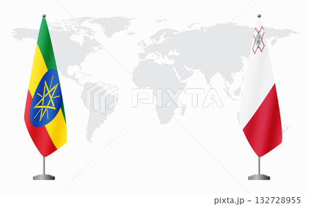 Ethiopia and Malta flags for official meeting 132728955