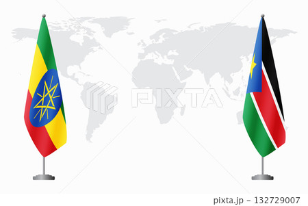 Ethiopia and South Sudan flags for official meeting 132729007