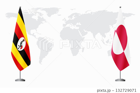 Uganda and Greenland flags for official meeting 132729071