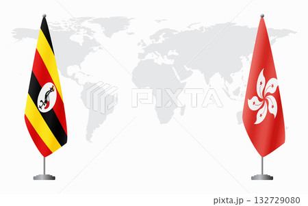 Uganda and Hong Kong flags for official meeting 132729080