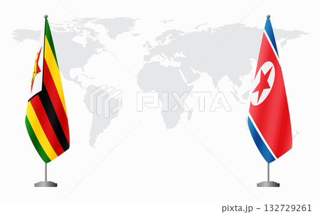 Zimbabwe and North Korea flags for official meeting 132729261