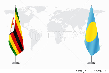 Zimbabwe and Palau flags for official meeting 132729263