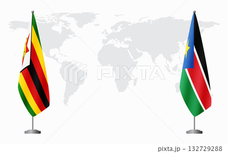 Zimbabwe and South Sudan flags for official meeting 132729288