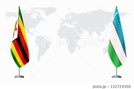 Zimbabwe and Uzbekistan flags for official meeting 132729308