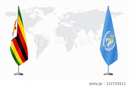 Zimbabwe and World Health Organization flags for official m 132729311